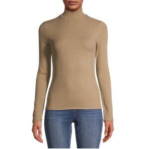 Mock Neck Long Sleeve Top Tan Taupe Layering Piece Size Large Minimalist Style